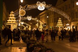 Festive Holiday scene on Nowy Swiat Street - Warsaw